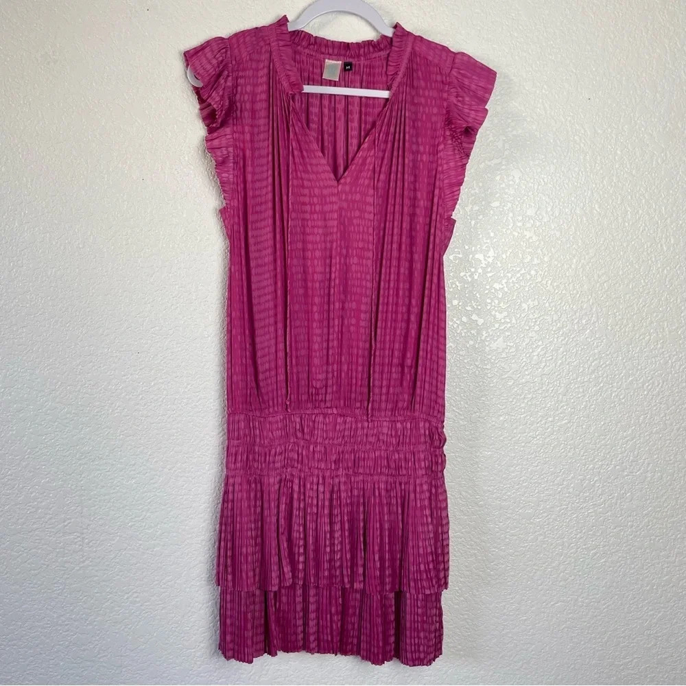 Magenta Pink Musette Mini Dress Barbie Size Medium Tiered Ruffle Hem Rush Satin - Picture 3 of 14